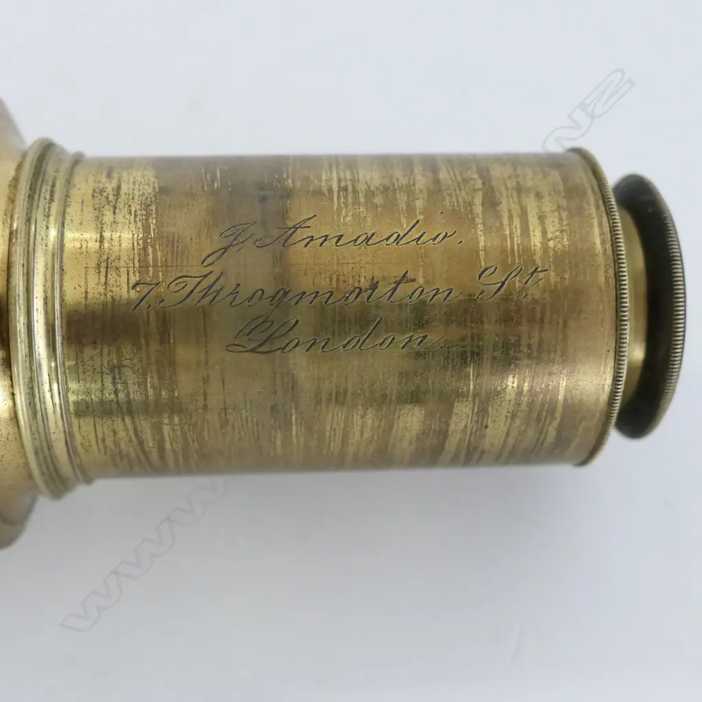 DRUM-PATTERN COMPOUND MICROSCOPE by J (JOSEPH) AMADIO, THROGMORTON ST, LONDON, c.1855-1870, IN MAHOG CASE Image 1++